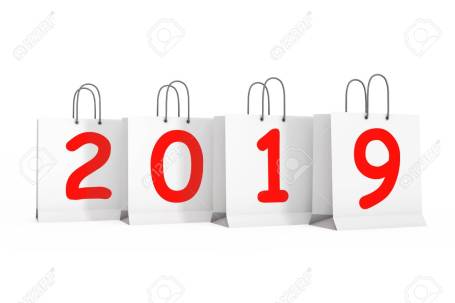 Shopping Bags with 2019 New Year Sign. 3d Rendering